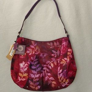SUKRITI Hand Painted 100% Leather HOBO Bag RED FLORAL